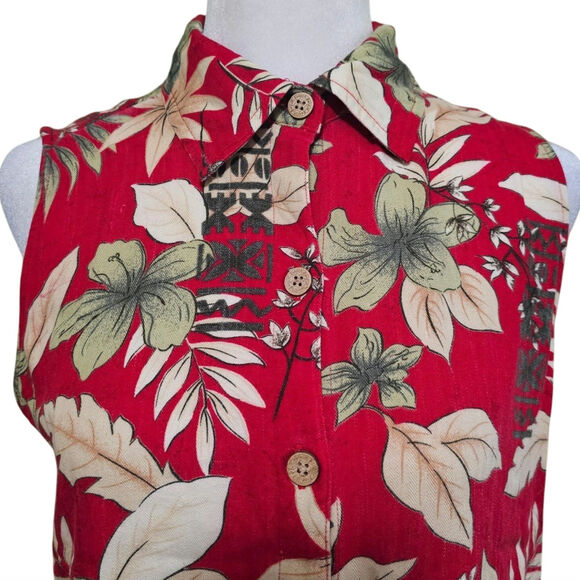 BAHAMA BEACH Women's Vintage Bitton Up Sleeveless Shirt Size Medium Tropical - Picture 2 of 9